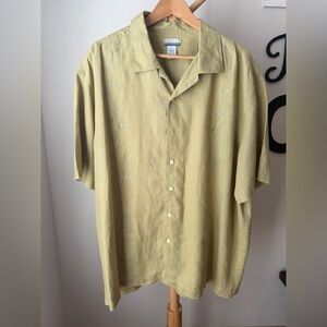 Breakwater Embroidered Linen Shirt Men’s Size XL Green Short Sleeve Button Up